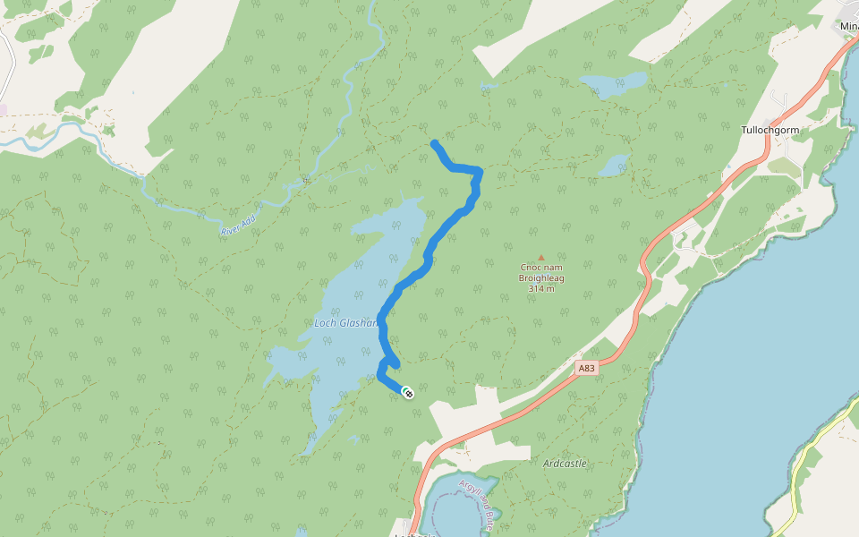 Loch Glashan walking route map in Lochgair
