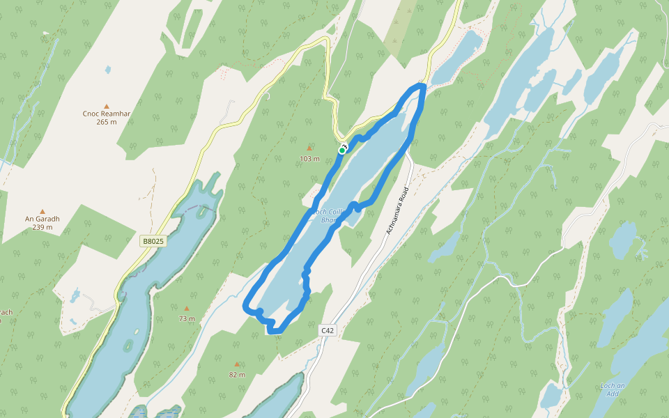 Loch Coille-Bharr walking route map in Achnamara