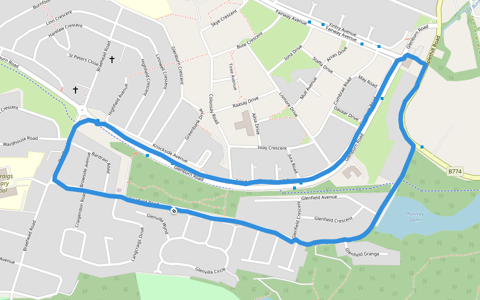 Gleniffer Hotel walking route map in Paisley