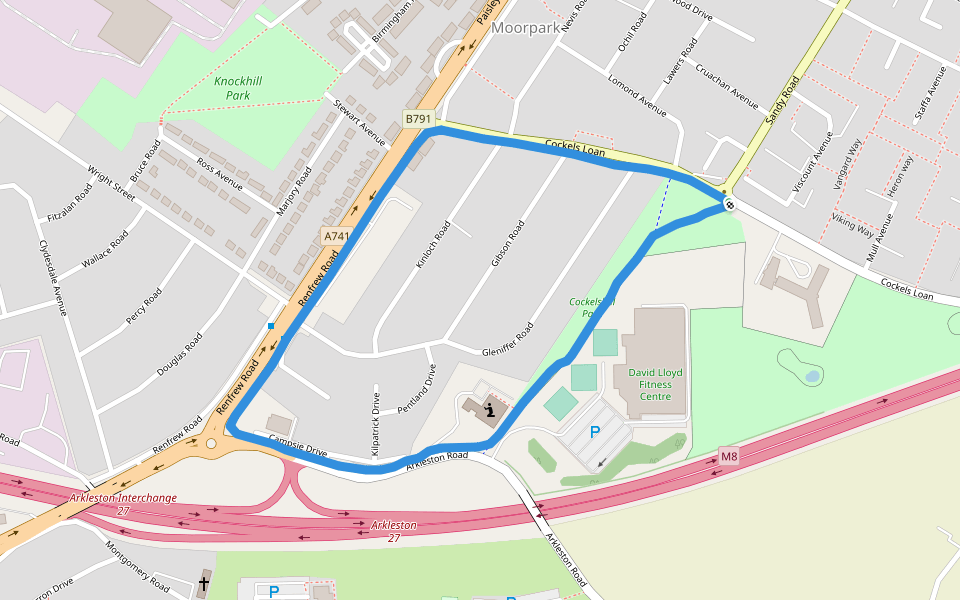 Cockelshill Park walking route map in Renfrew