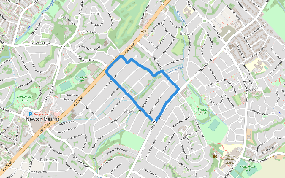 Crookfur Park walking route map in Newton Mearns