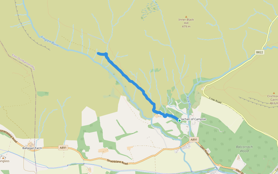 Finglen Burn walking route map in Campsie Glen