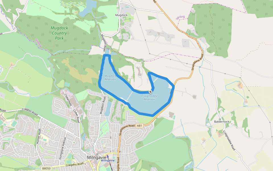 Craigmaddie Reservoir walking route map in Milngavie