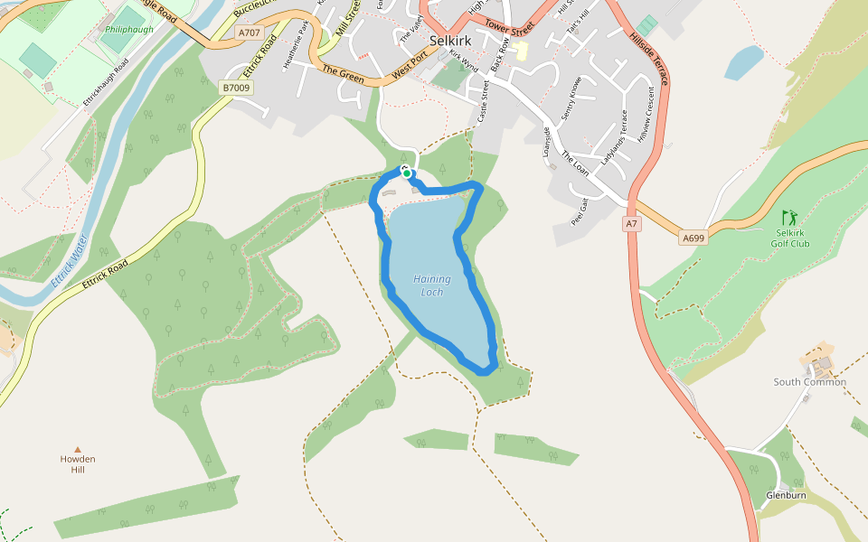 Haining Loch walking route map in Selkirk