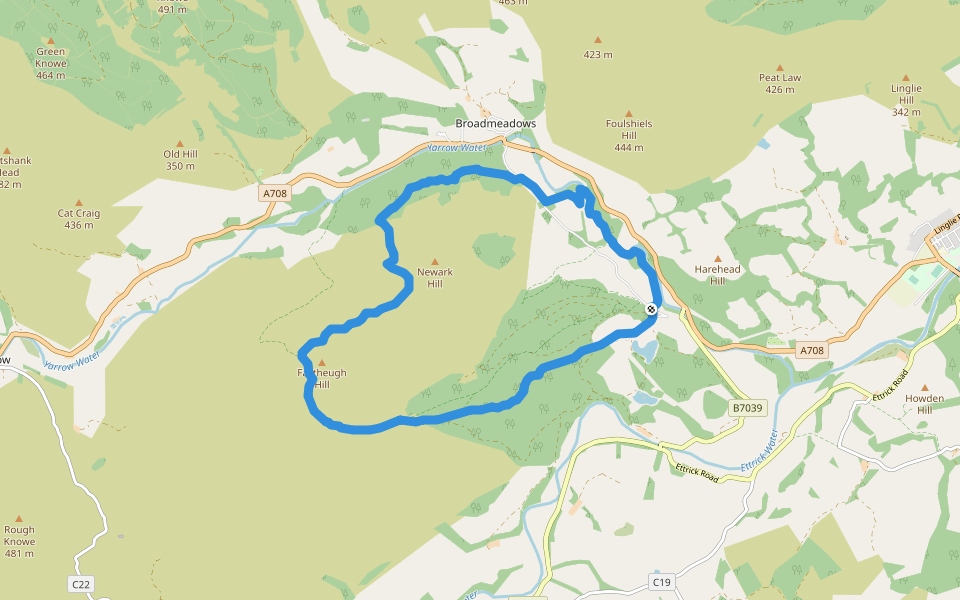 Newark Castle walking route map in Bowhill