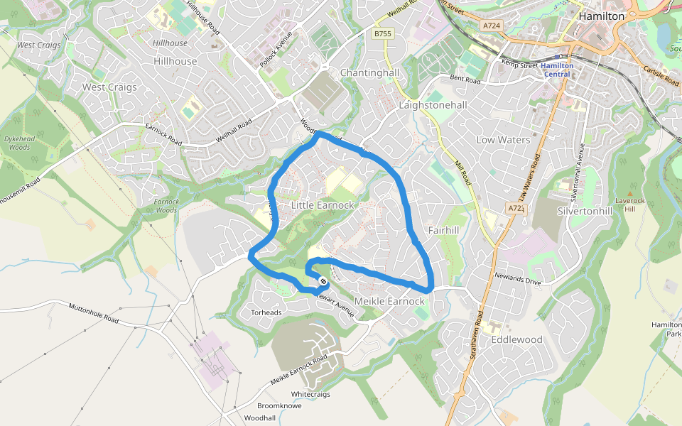 Earnock Woods walking route map in Hamilton