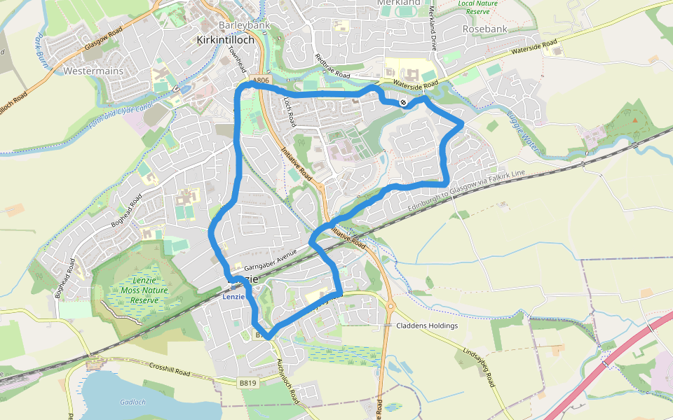 Woodhead Park walking route map in Kirkintilloch