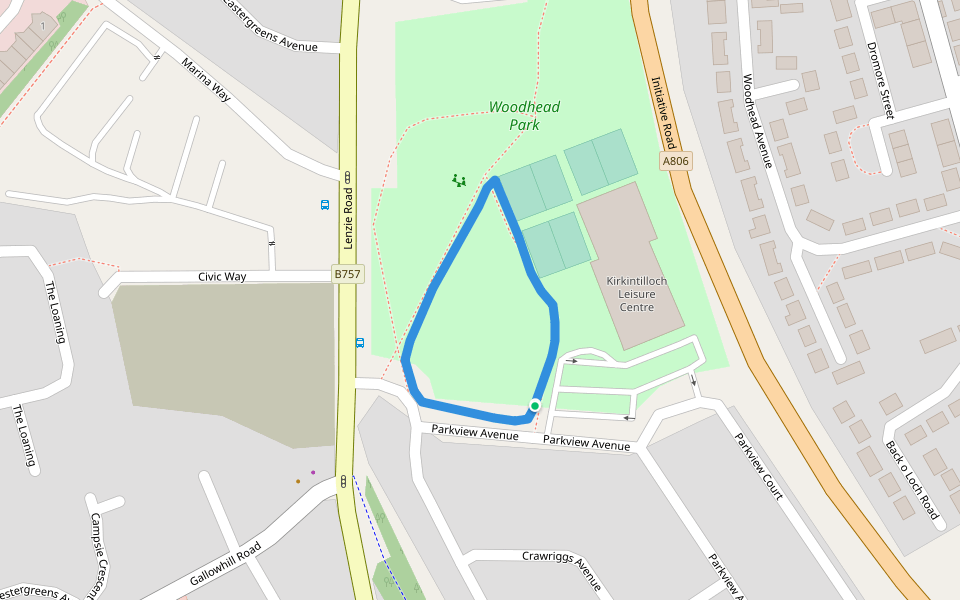 Woodhead Park walking route map in Kirkintilloch