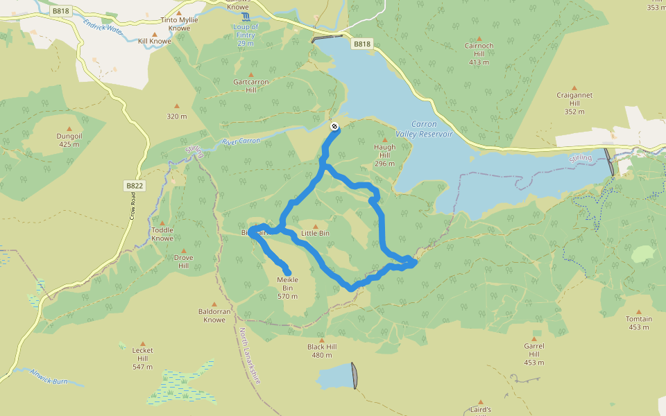 Little Bin walking route map in Fintry