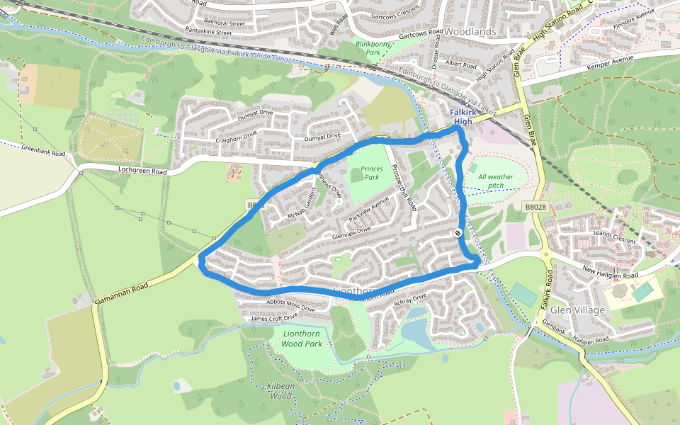 Princes Park walking route map in Falkirk