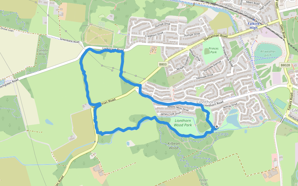 Lionthorn Wood Park - Lionthorn Road walking route map in Falkirk