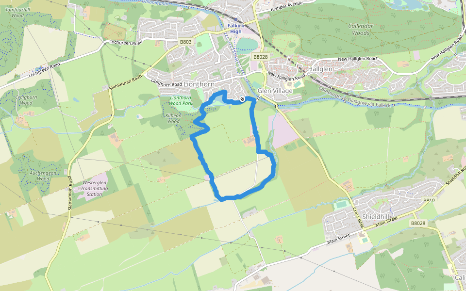 Cleuch Plantation walking route map in Falkirk