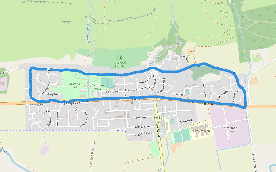 Johnstone Park walking route map in Alva