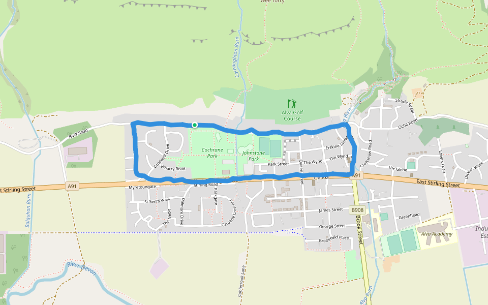 Johnstone Park walking route map in Alva