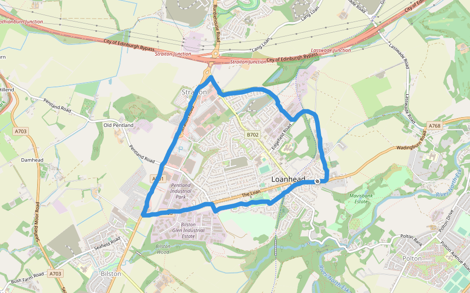Loanhead Memorial Park walking route map in Loanhead