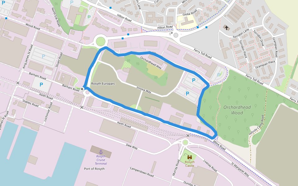 Orchardhead Wood walking route map in Rosyth