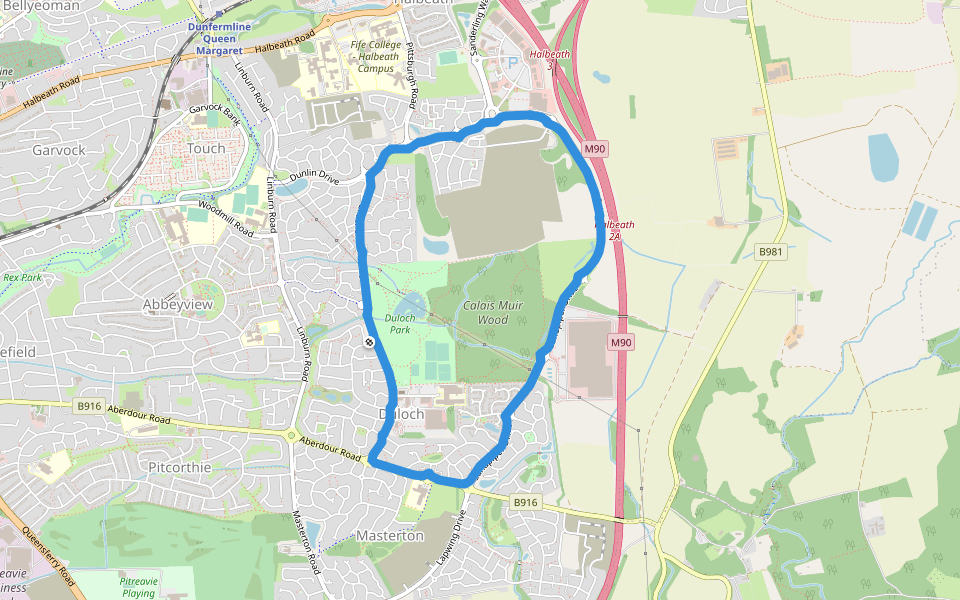 Duloch Park walking route map in Dunfermline