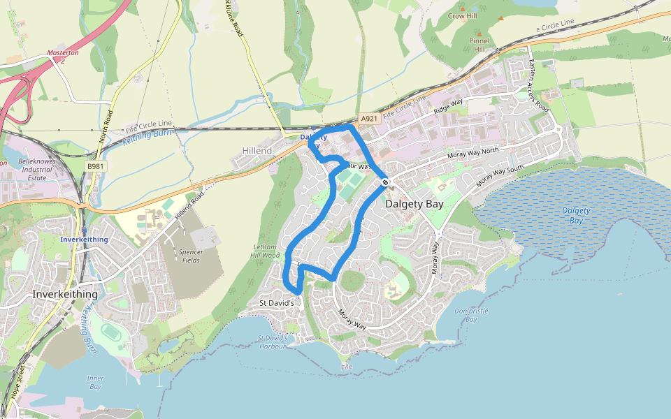 Binning Strip walking route map in Dalgety Bay