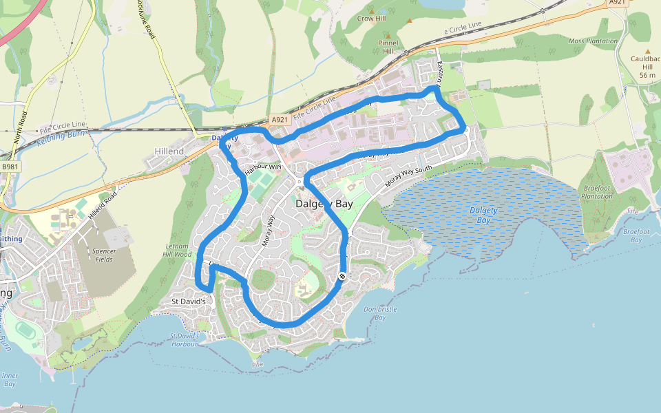 Dalgety Bay Bowling Club walking route map in Dalgety Bay