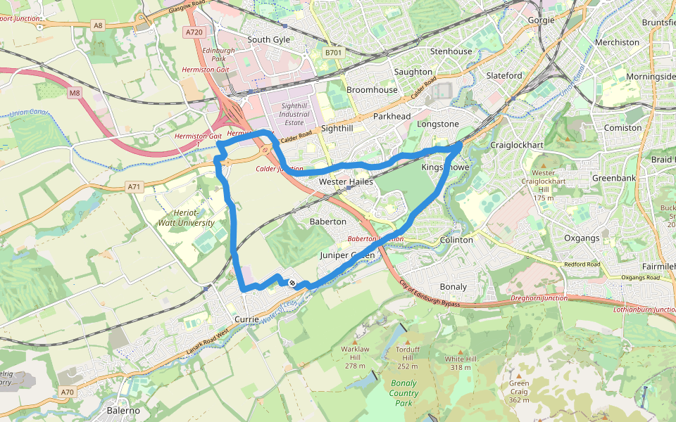 Heriot-Watt University walking route map in Currie