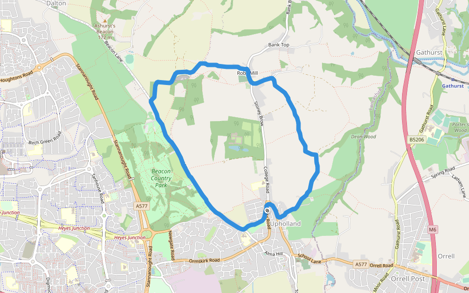 Beacon Country Park walking route map in Up Holland