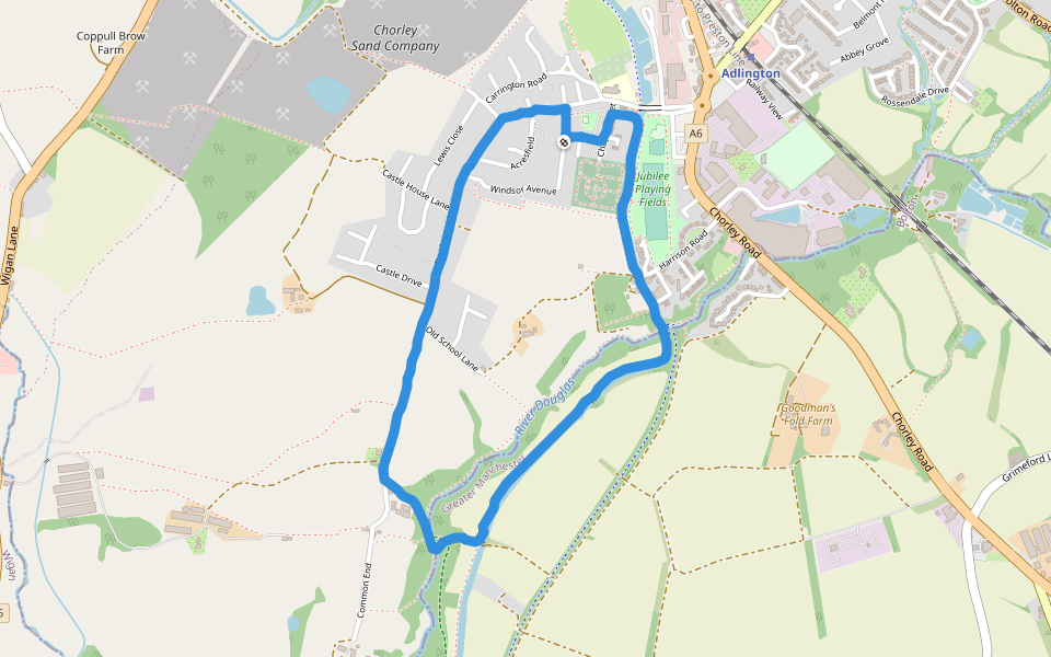 Jubilee Playing Fields walking route map in Adlington
