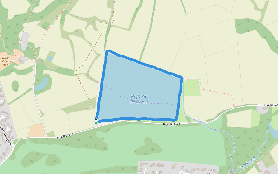 High Rid Reservoir walking route map in Horwich