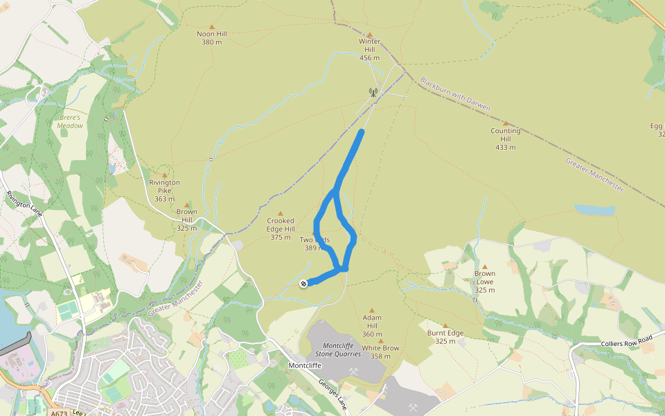 Two Lads walking route map in Horwich