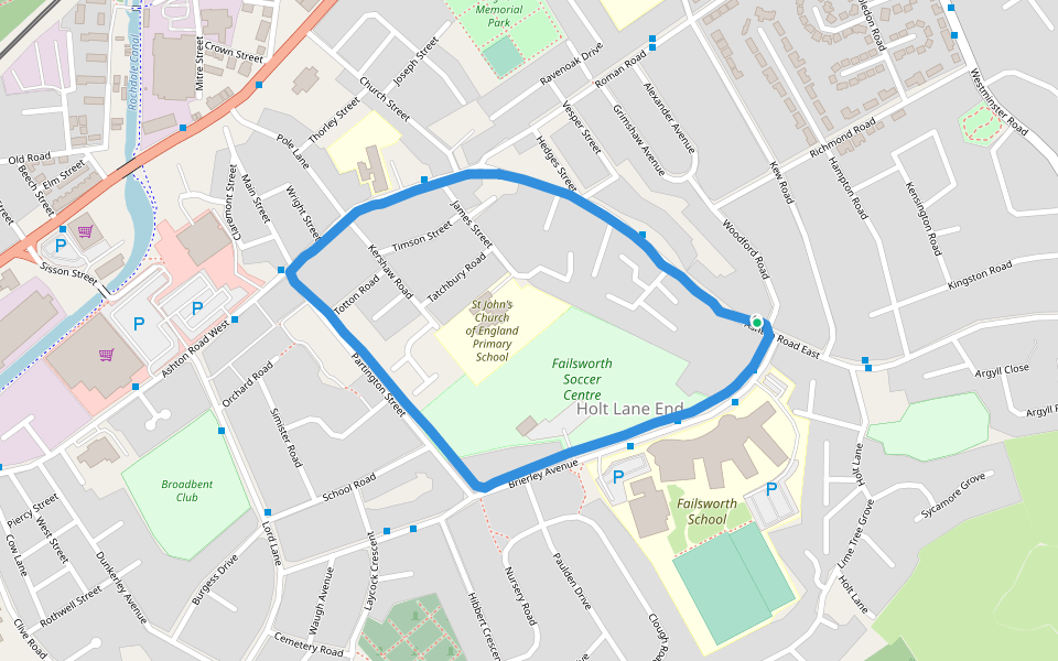 Failsworth Soccer Centre walking route map in Failsworth