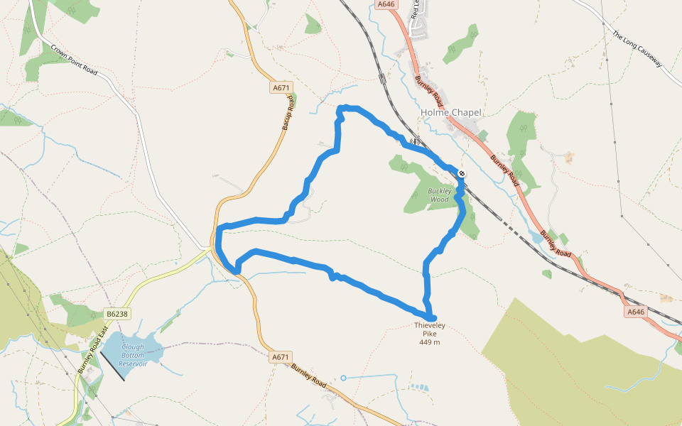 Thieveley Pike walking route map in Cliviger