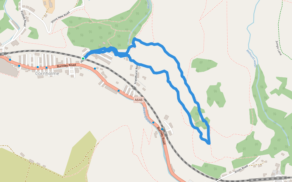 Vale Baptist Church - Holme House Road walking route map in Cornholme