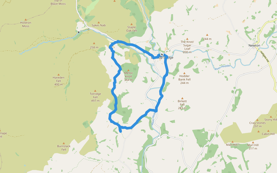 Mellor Knoll walking route map in Dunsop Bridge