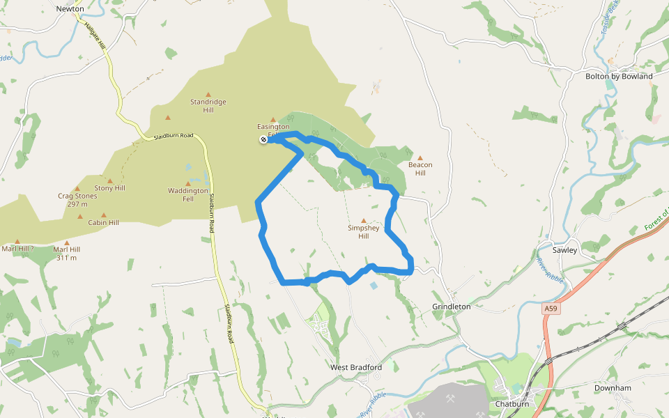 Simpshey Hill walking route map in Slaidburn