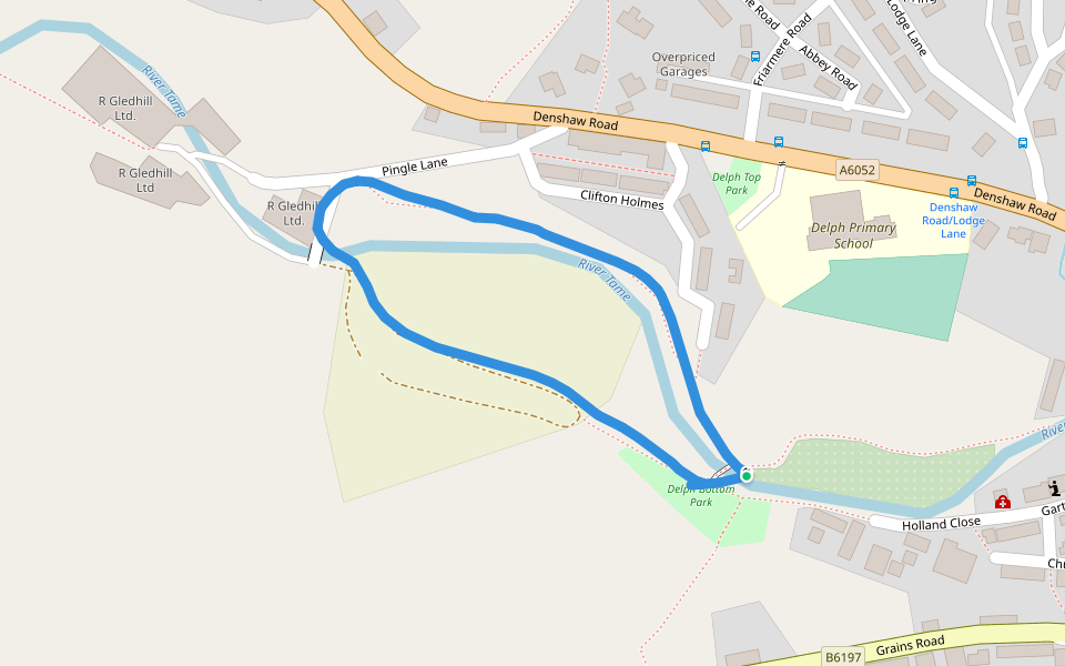 Delph Bottom Park walking route map in Delph