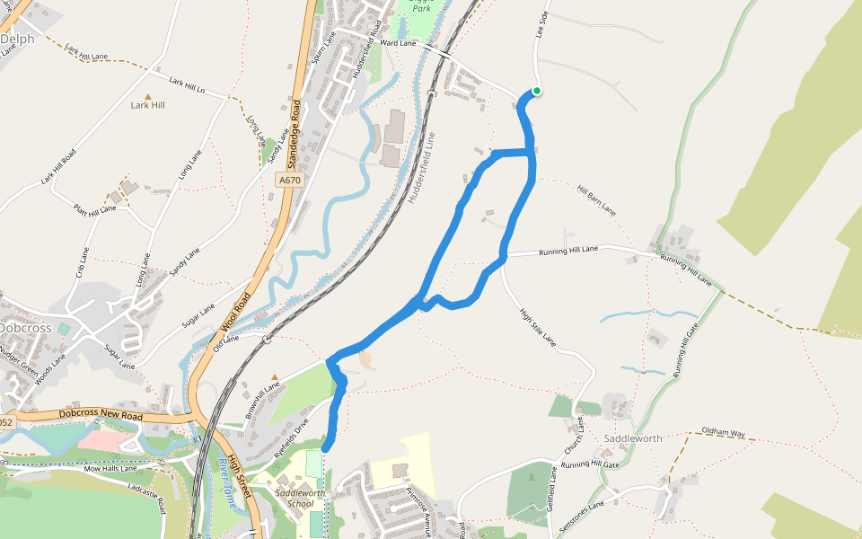 St Mary's school - Butterhouse Lane walking route map in Diggle
