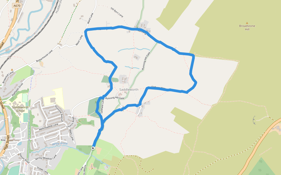 Saddleworth walking route map in Uppermill