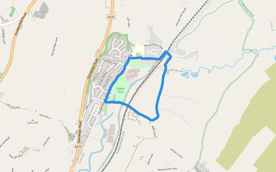 Diggle Park walking route map in Diggle