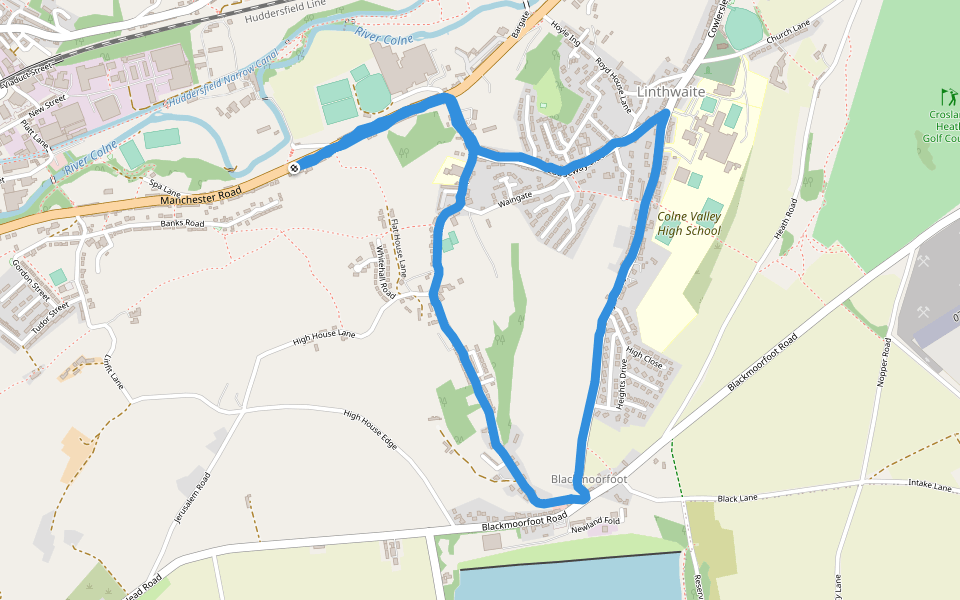 Blackmoorfoot - Marichester Road walking route map in Linthwaite