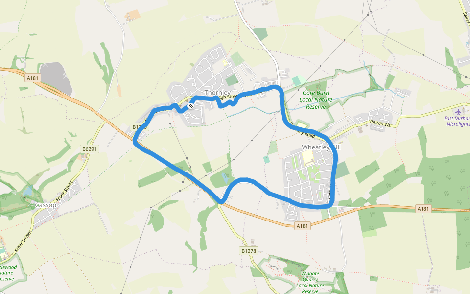 Wheatley hill walking route map in Thornley