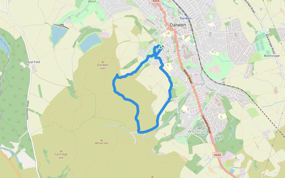 Bold Venture Park walking route map in Darwen