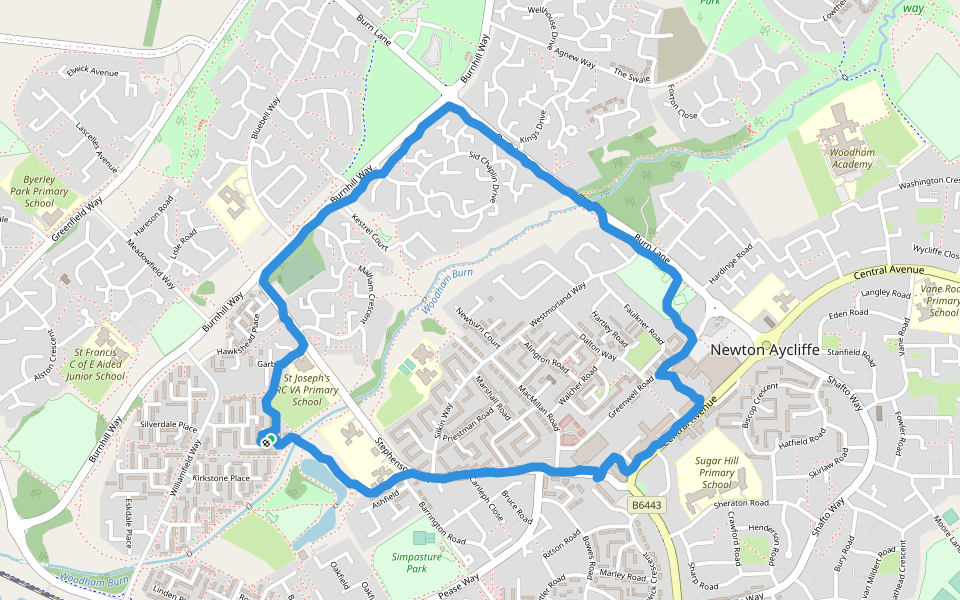 Newton Aycliffe Leisure Centre walking route map in Newton Aycliffe
