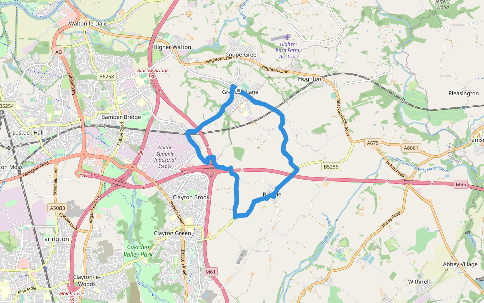 Brindle & Gregson Lane circular walk walking route map in Hoghton