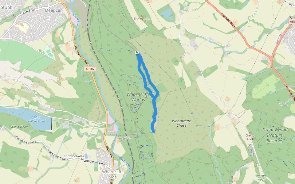 Wharncliffe Woods walking route map in Deepcar