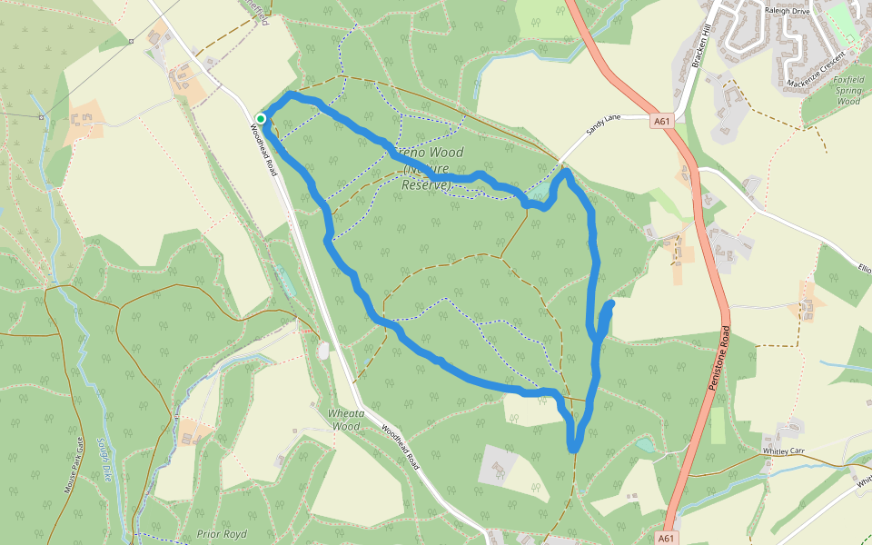 Greno Wood walking route map in Wortley