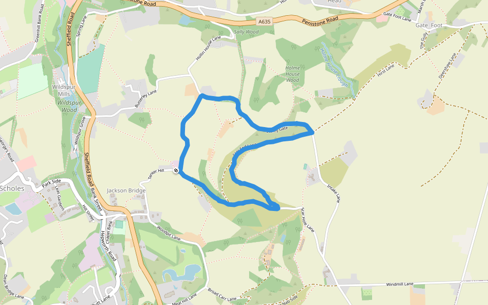 Scar End Lane walking route map in New Mill