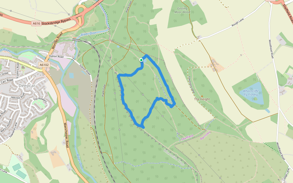 Wharncliffe Woods walking route map in Deepcar
