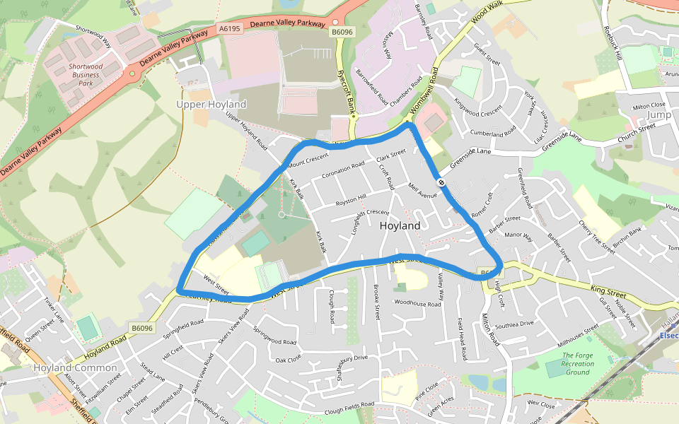 Hoyland Leisure Centre walking route map in Hoyland