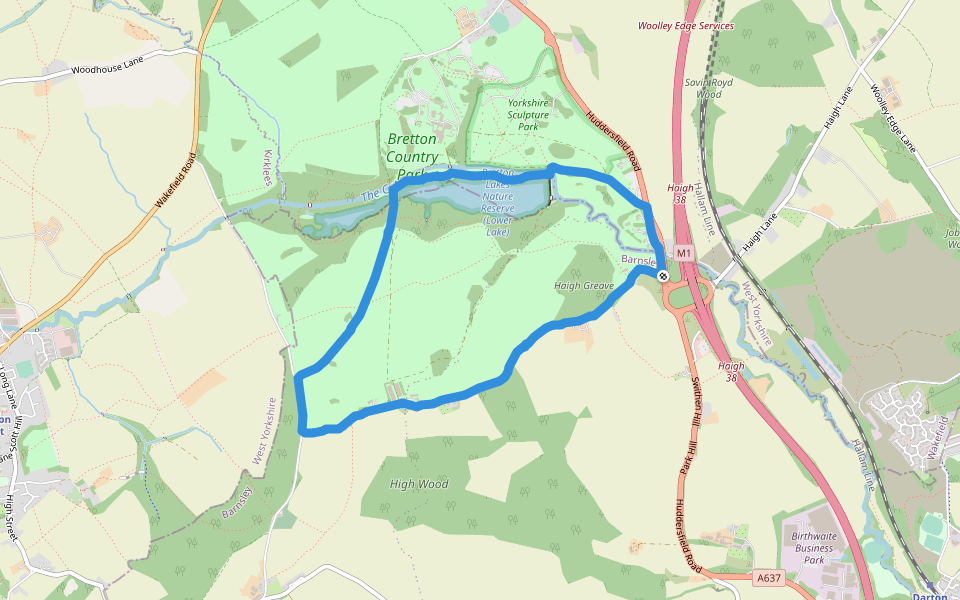 Bretton Country Park walking route map in Haigh