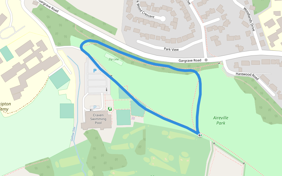 Aireville Park walking route map in Skipton
