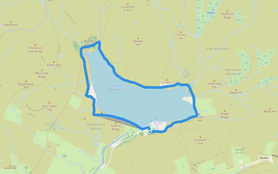 Grimwith Reservoir walking route map in Hebden
